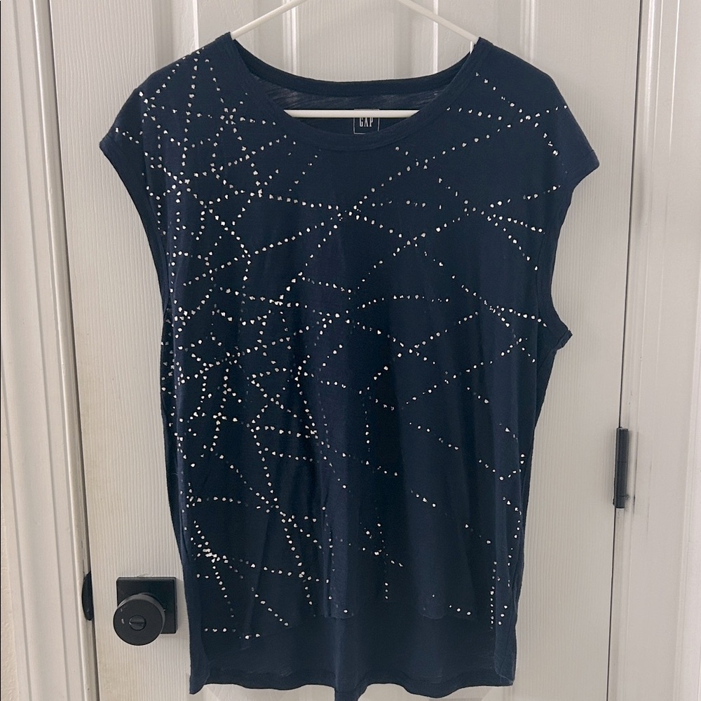 GAP Women's Navy Relaxed Tee w/Silver Metallic Design